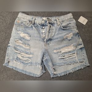 Free People Maggie Distressed Mid-Rise Shorts